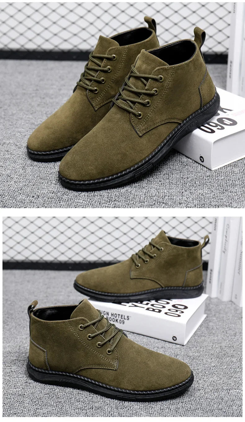 2025 New Men Shoes Luxury Suede Men Chelsea Boots Fashion Comfortable Lace Up Ankle Boots Outdoor Casual High Quality Men Boots