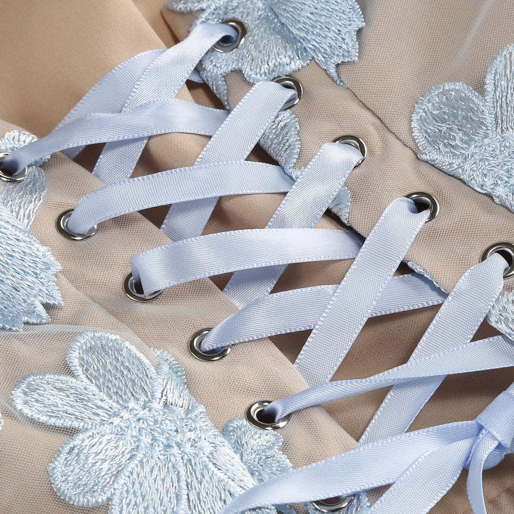 New sexy embroidered flower strapless dress, women's back tie adjustable party dress