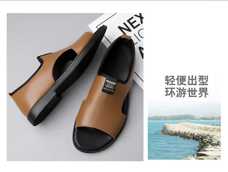 Sandals for Men Brand Casual Shoes Outdoor Fashion Men's Slippers Comfortable Beach Shoes High Quality Leather Man Flat 2025