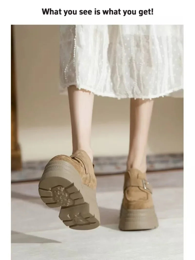 Ladies Shoes 2025 High Quality Buckle Strap Women's High Heels Fashion Round Toe Dress Pumps Women Hot Sale Solid Platform Heels