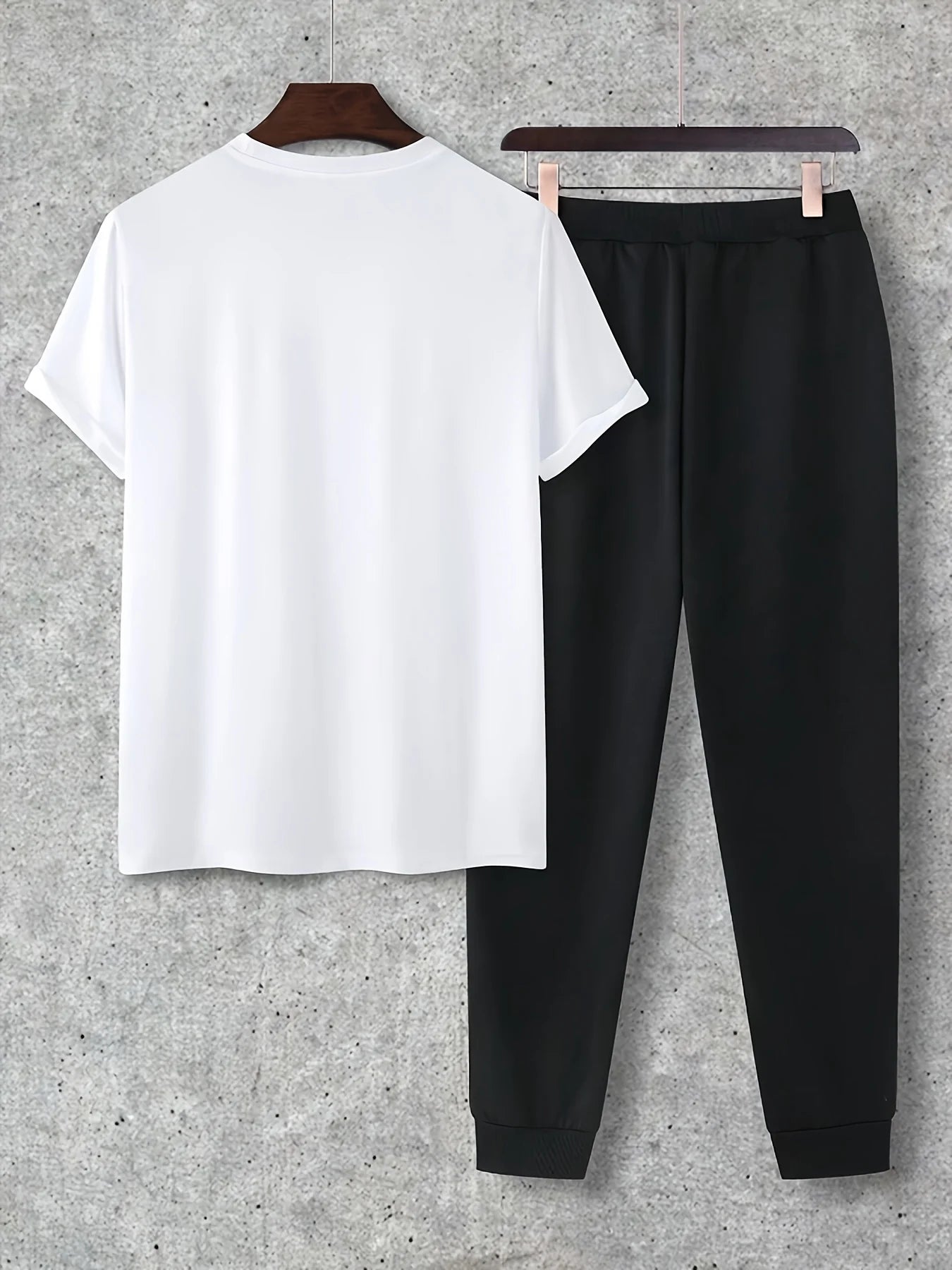 2 sets of casual home clothes for men- tops with micro-stretch fabric- round neck fashionable T-shirt- waist drawstring- pants