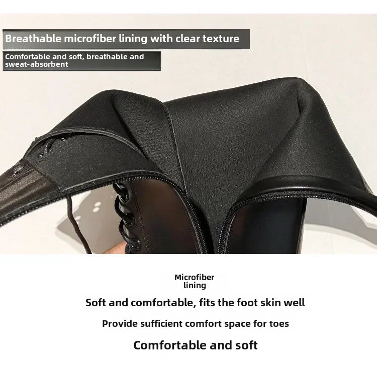 2024 New Women's Long Boots Thick Sole Knight Boots British Style High Non-knee Rubber Upper Material