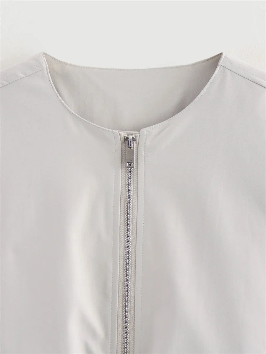 2025 Autumn Fashion Pocket Windbreaker Jackets Women Loose Crewneck Chic Outerwear Coat Female Short Jacket Mujer Clothes