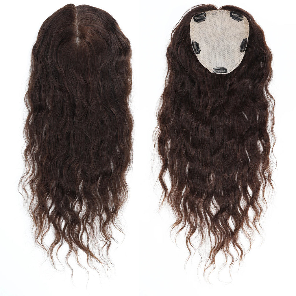 Silk Skin Base Topper with Clips in #4 Medium Brown Real Virgin European Human Hair Toupee for Women 6x6" Silk Top Hairpieces