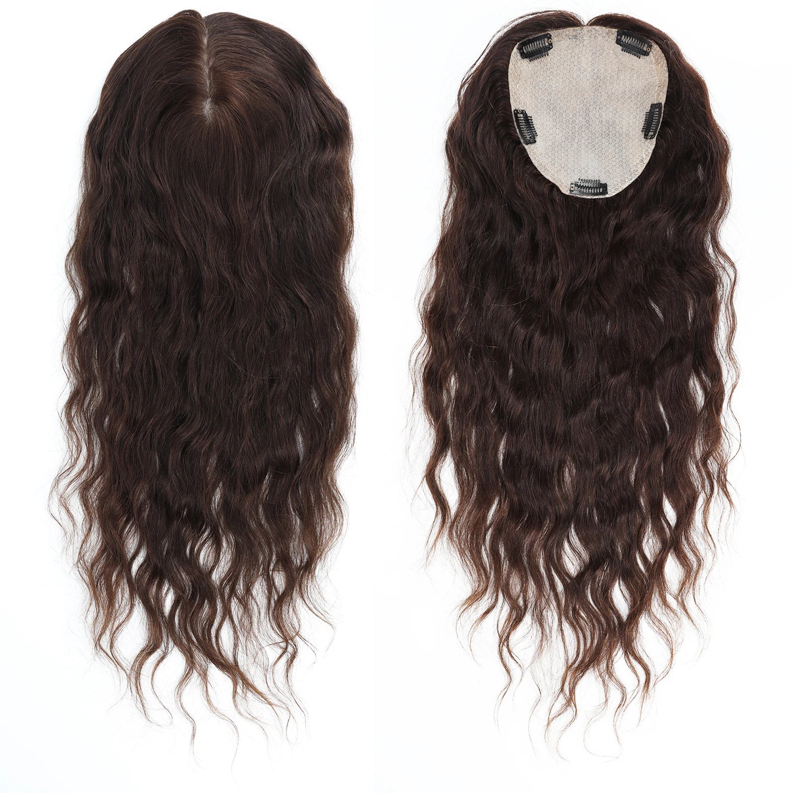 Silk Skin Base Topper with Clips in #4 Medium Brown Real Virgin European Human Hair Toupee for Women 6x6" Silk Top Hairpieces