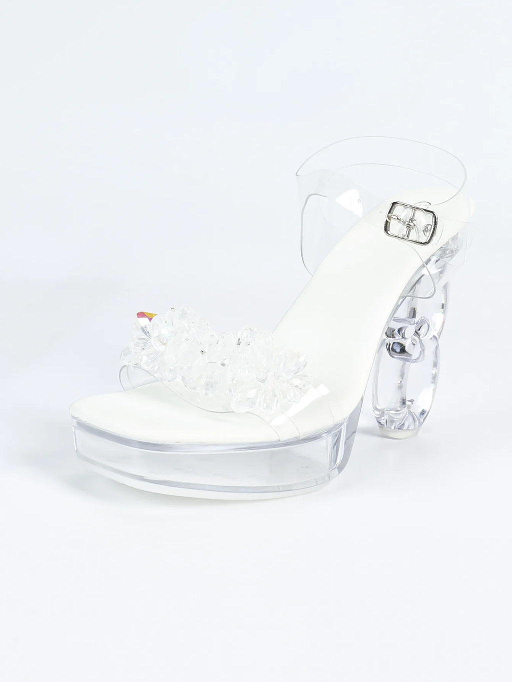 All Transparent PVC Shoes For Women Strange Style 12CM Summer Square Toe Platform High Heels White Crystal Evening Party Sandals