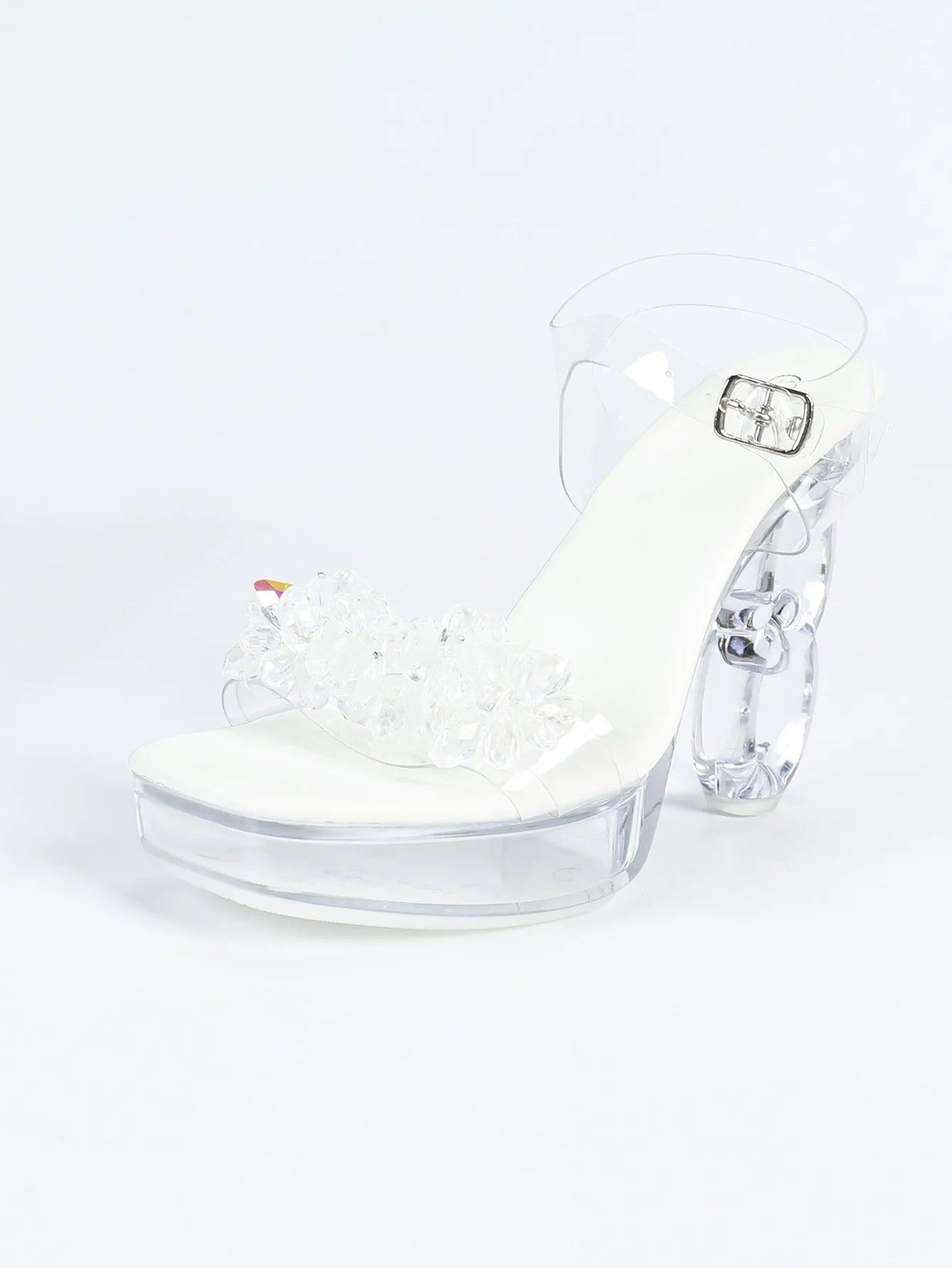 All Transparent PVC Shoes For Women Strange Style 12CM Summer Square Toe Platform High Heels White Crystal Evening Party Sandals