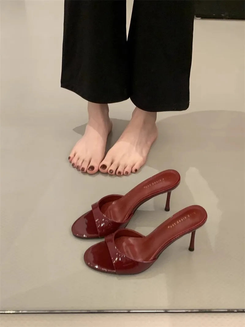 2025 Summer New Brand Women Slipper Fashion Open Toe Slip on Slides Ladies Elegant Thin High Heel Dress Pumps Slides