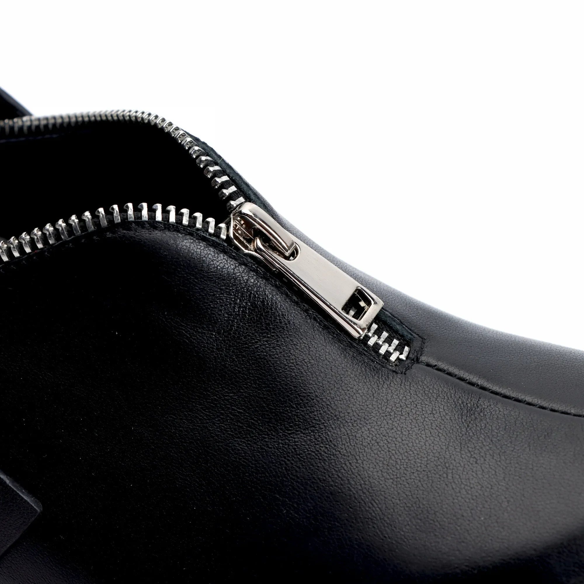 Black Leather Slip-On Vintage Shoes Handmade Women's Leather Platform Clogs with Arch Support, Zipper Detail, Studded Mules