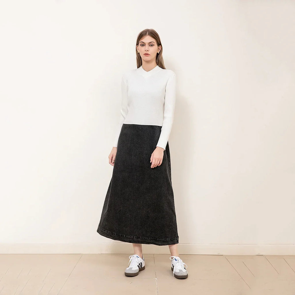 AP New 2025 Autumn Women Denim Sleeveless Dress Black Knitting Cardigan Fashion Style