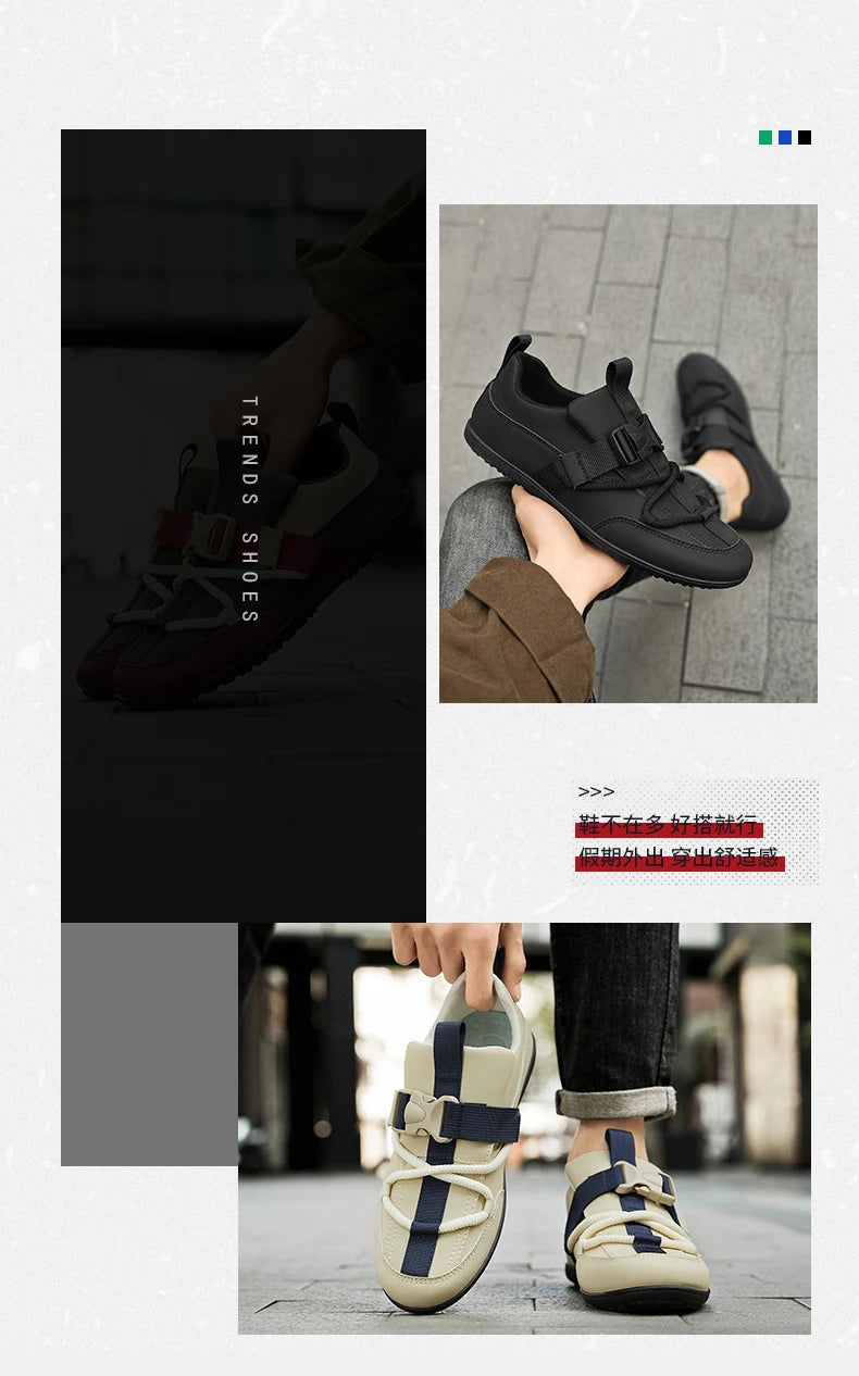 2025 Fashionable Men's Shoes Men Vulcanized Sneakers Leather Casual Shoes Slip-On Walking Travel Shoes Flat Bottomed Work Shoes