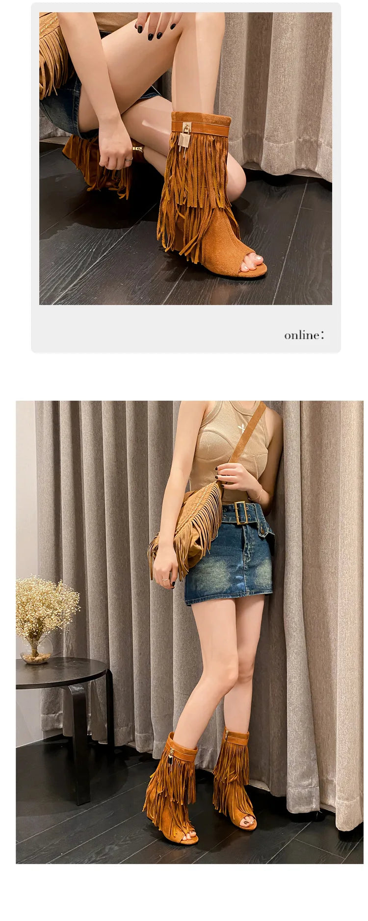 Designer Fringe Wedges Boot Sandals Woman High Heels Open Toe Party Prom Shoes 2025 Sexy Zipper Female Pumps Women Boots