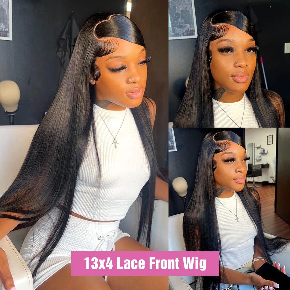 13x6 HD Straight Lace Frontal Wigs For Women Brazilian Transparent Lace Front Human Hair Wig 13x4 200 High Density 30 34 36 Inch