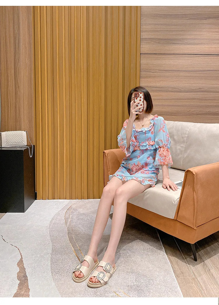 2025 Brand Rhinestone Buckle Sandals Women Double Band Slippers Crystal Shoes Ladies Casual Slides Slip On Flat Heels Flip Flops