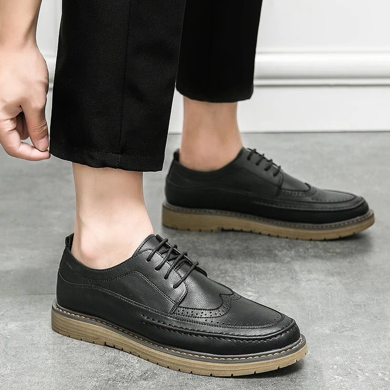 Italian Style Men's Brogue Shoes Anti Slip Wear-resistant Men's Leather Casual Shoes Business Interview Work Shoes Free Delivery