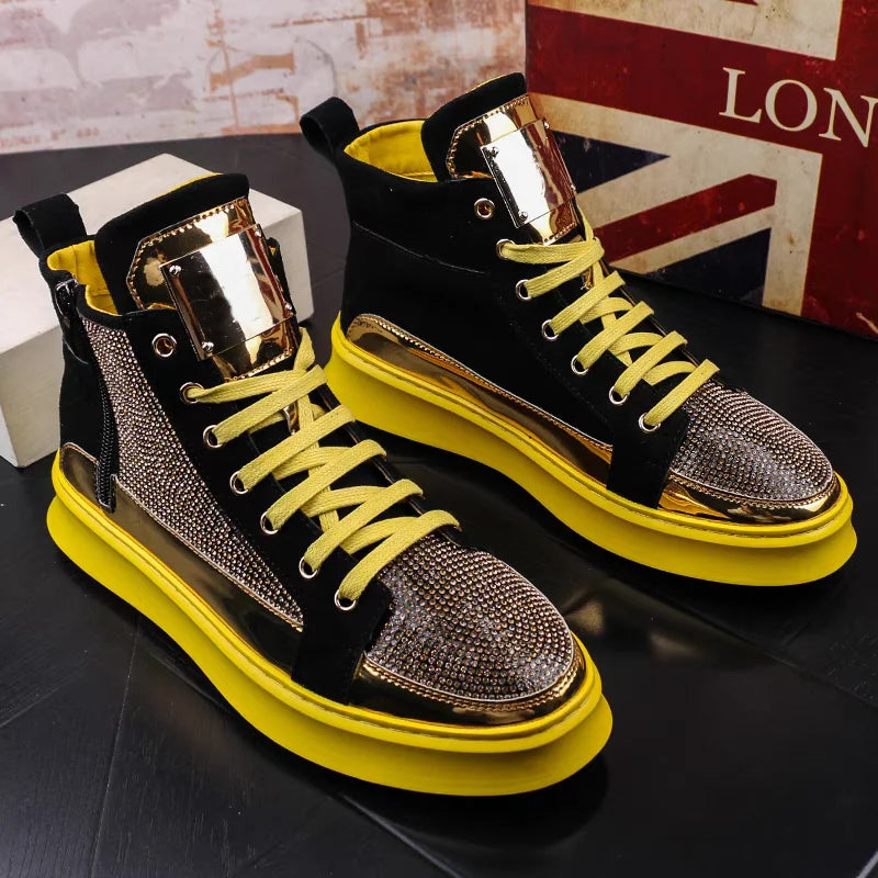 Luxury men's ankle boots Trend sports casual shoes High top board shoes Youth rhinestone casual shoes