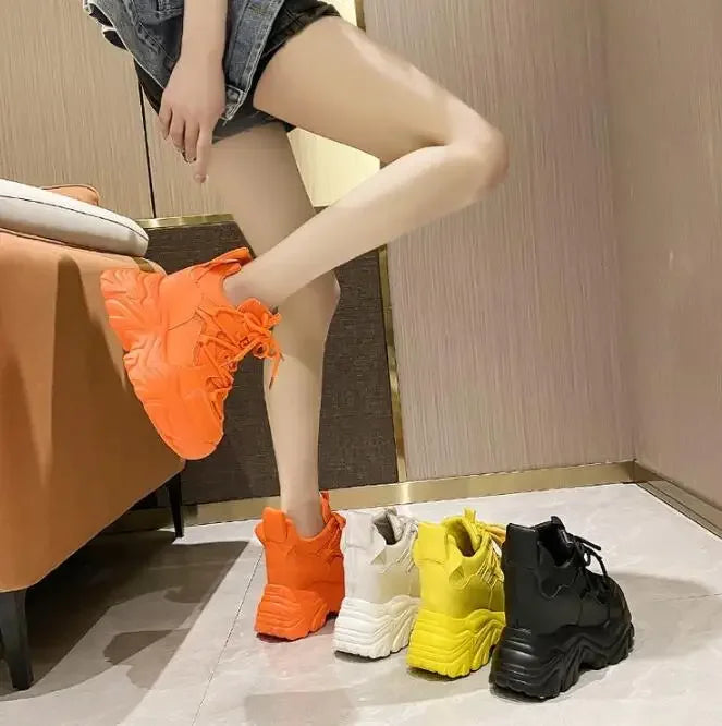 Autumn Orange Platform Sneakers Thick Sole Wedge Heels Women Casual Shoes Lace-up Slip On 2025 Ladies Height Increasing Shoes