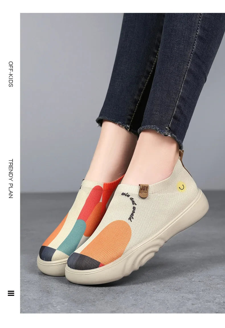 Spring and summer women's breathable knitted sports shoes, casual sponge shoes, lightweight mesh low top shoes  platform boots