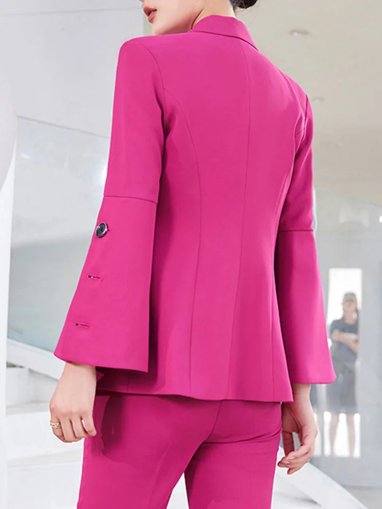 Yitimuceng Slim Blazers for Women 2024 Office Ladies New Fashion Long Sleeve Coats Solid Lapel Double Breasted Pant Suits