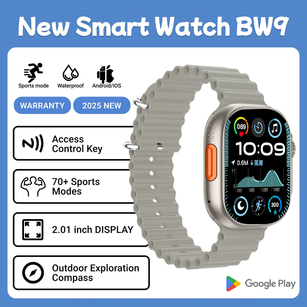 2025 BW9 Smartwatch SIM Card Bluetooth Calling 2.01-inch Screen Telescopic Camera Full Network Coverage Step Counting Recording