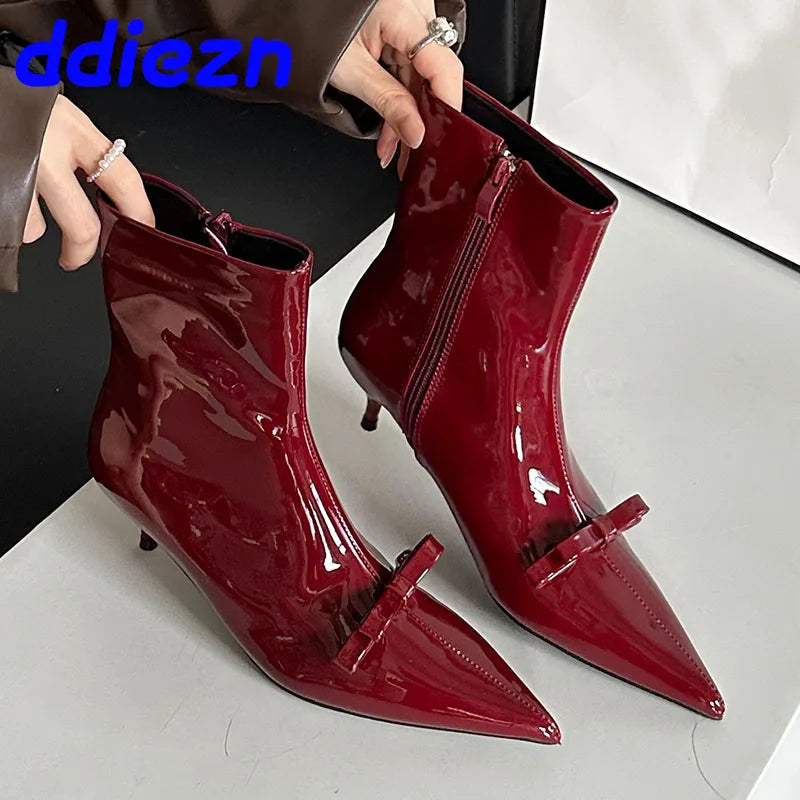 Fashion Butterfly-Knot Women Ankle Boots Female Zippers Shoes Footwear With Low Heel Party Ladies Short Modern Boots Shoes