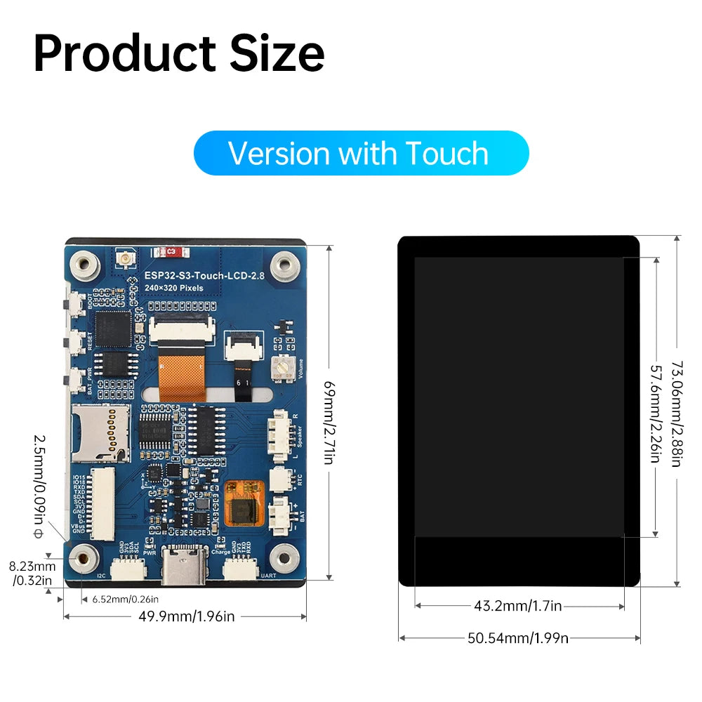 ESP32-S3 2.8 Inch LCD Screen Wifi Bluetooth Development Board Capacitive Touch Display Development Board Optional