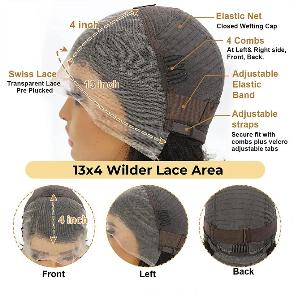 Malaysian 13x4 Lace Wig Side Part Pixie Cut Wigs 100% Human Hair Side Part Straight Bob Wig Transparent Lace For Black Women