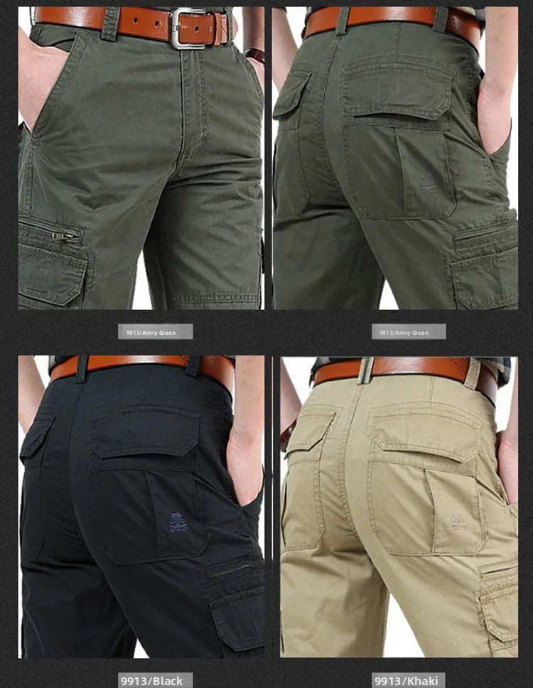 Loose Fit Men's Casual Cotton Work Trousers Outdoor Leisure Pants Multi ket Straight Leg Long Trousers Wear Resistant