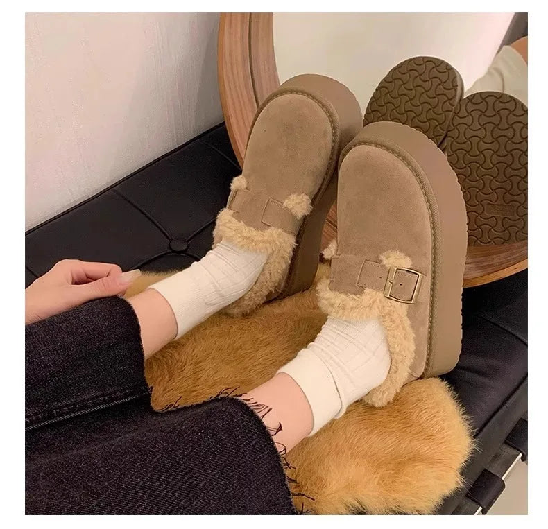 Winter Women's Shoes 2025 NewThick Soled Snow Boots for Women Plus Fleece Thickened Hair Cold Warm Birkenstock Cotton Shoes