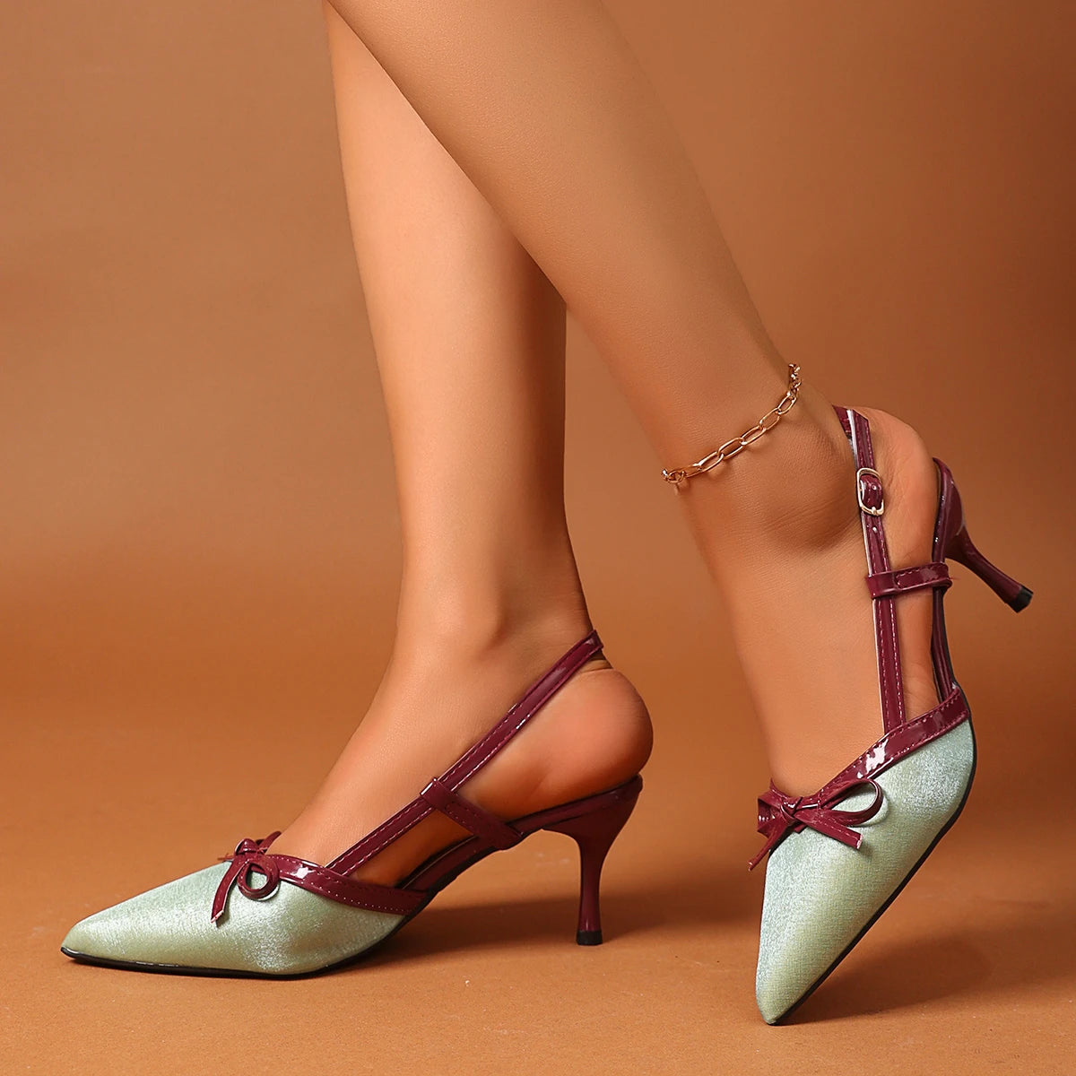 Clear Green Bow Toe Sandals for Women Summer New Fairy with Skirt Pointed Toe Back Empty Color Matching High Heels