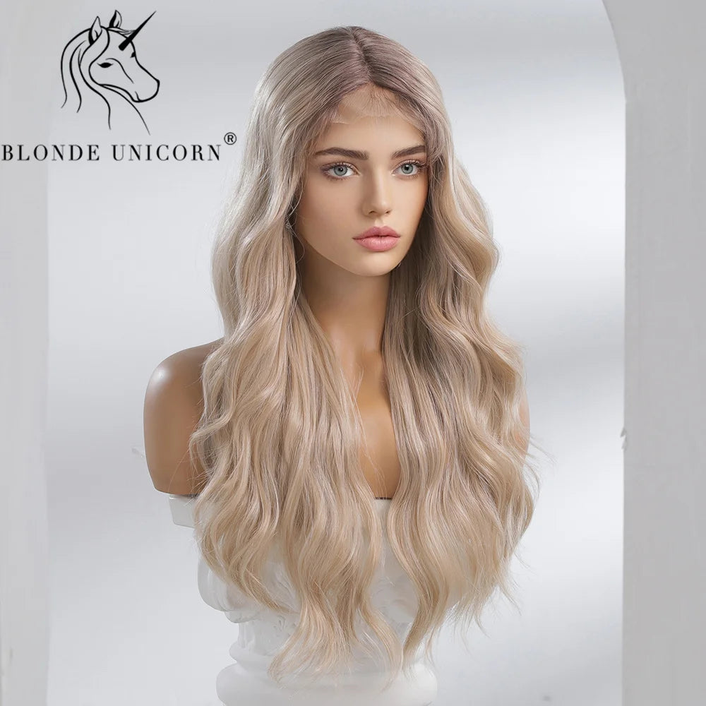 Blonde Unicorn Lace Front Wig Blonde Wave Wig Hair Synthetic Wigs for Black White Women Daily Party Cosplay Heat Resistant Hair