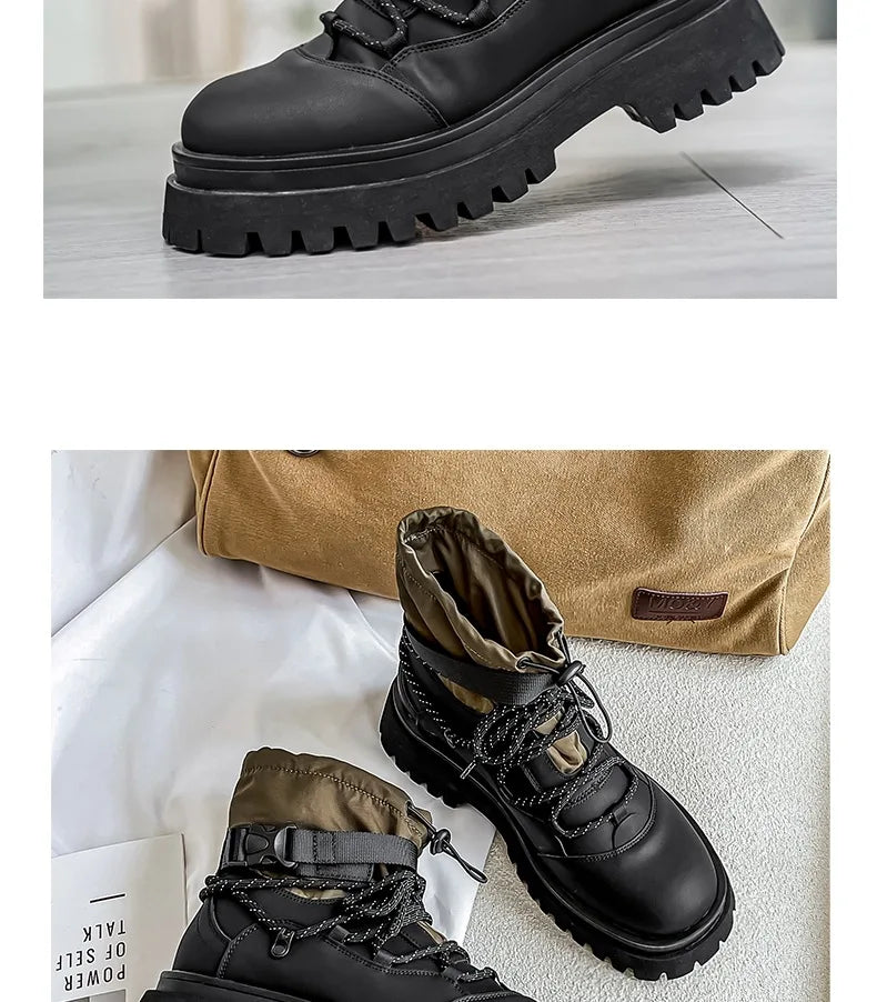 Men Platform Ankle Boots Fashion Personalized Strap Design Shoes Brand High Quality Motorcycle Boots Casual Outdoor Zipper Shoes