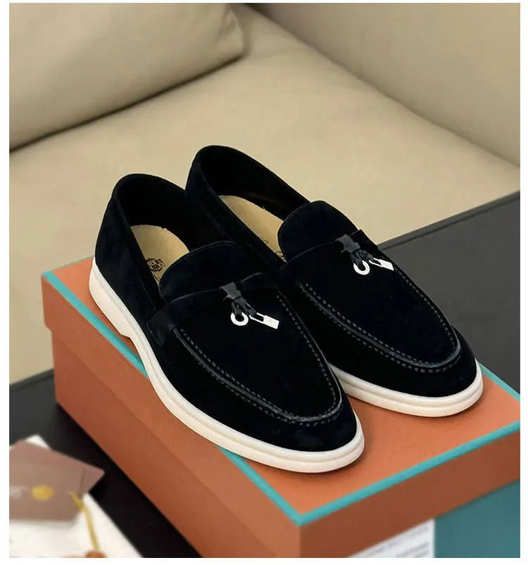 Summer Walk Genuine Leather Casual Slip-On Loers Women's Faion Single oes Comfortable round Toe Flat Heel All-Match Color
