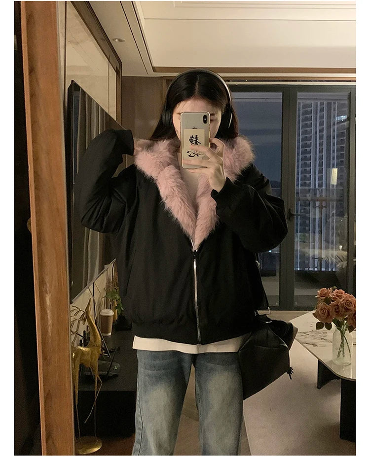 Two-sided Wear Imitation Mink Velvet Fur Hooded Cotton Padded Jacket Fashion New Winter Jackets Women's Short Loose Coats Trend