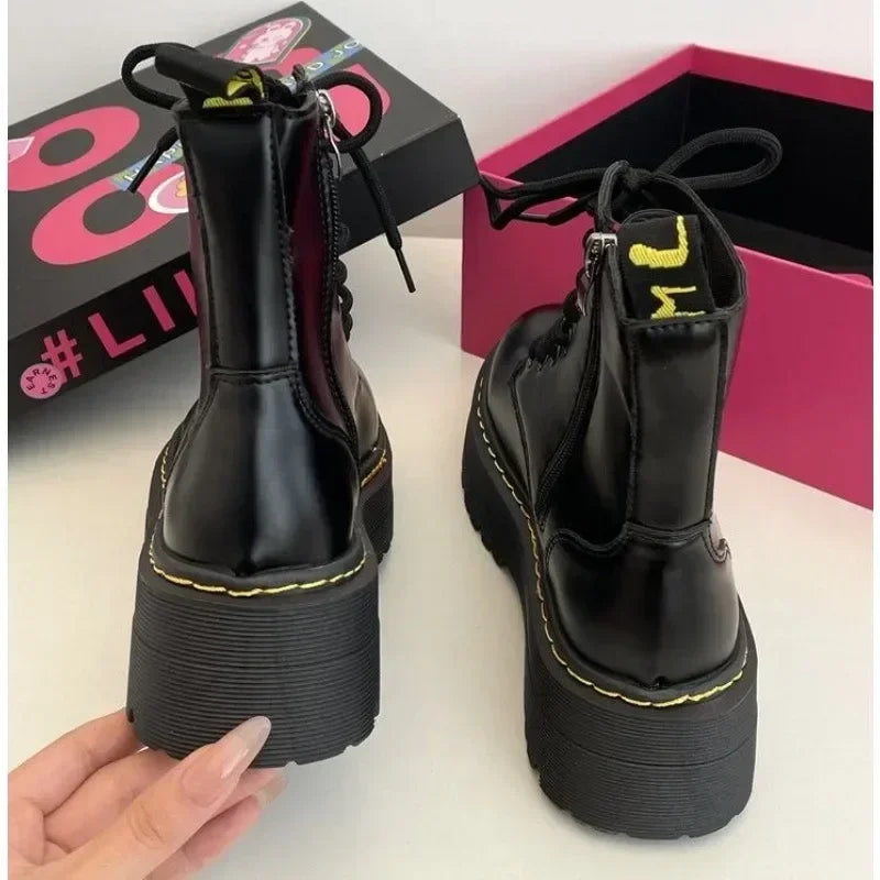 Women Ankle Boots Casual Shoes Female Leather Chelsea Boot Ladies Classic Punk Woman Goth Shoes High Platform Boots Women Black