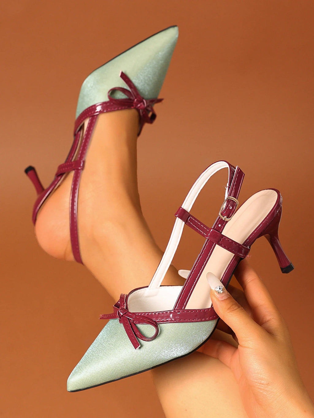 Clear Green Bow Toe Sandals for Women Summer New Fairy with Skirt Pointed Toe Back Empty Color Matching High Heels