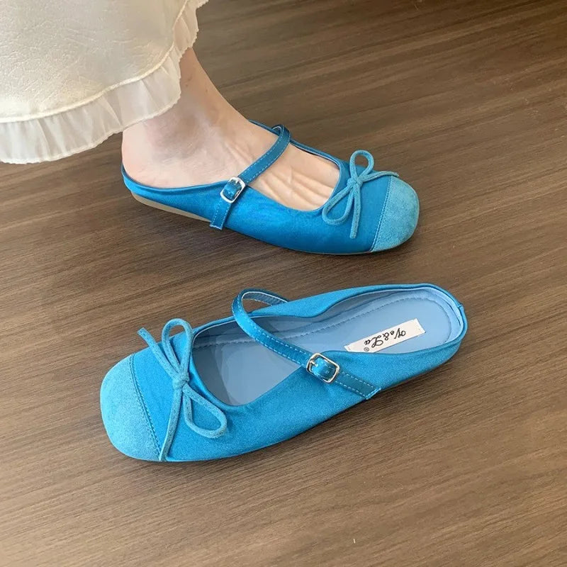 New Style Luxury Satin Silk Ballet Shoes Woman Classic Square Toe Bowtie Elastic Band Ballerina Flats Ladies Soft Loafers