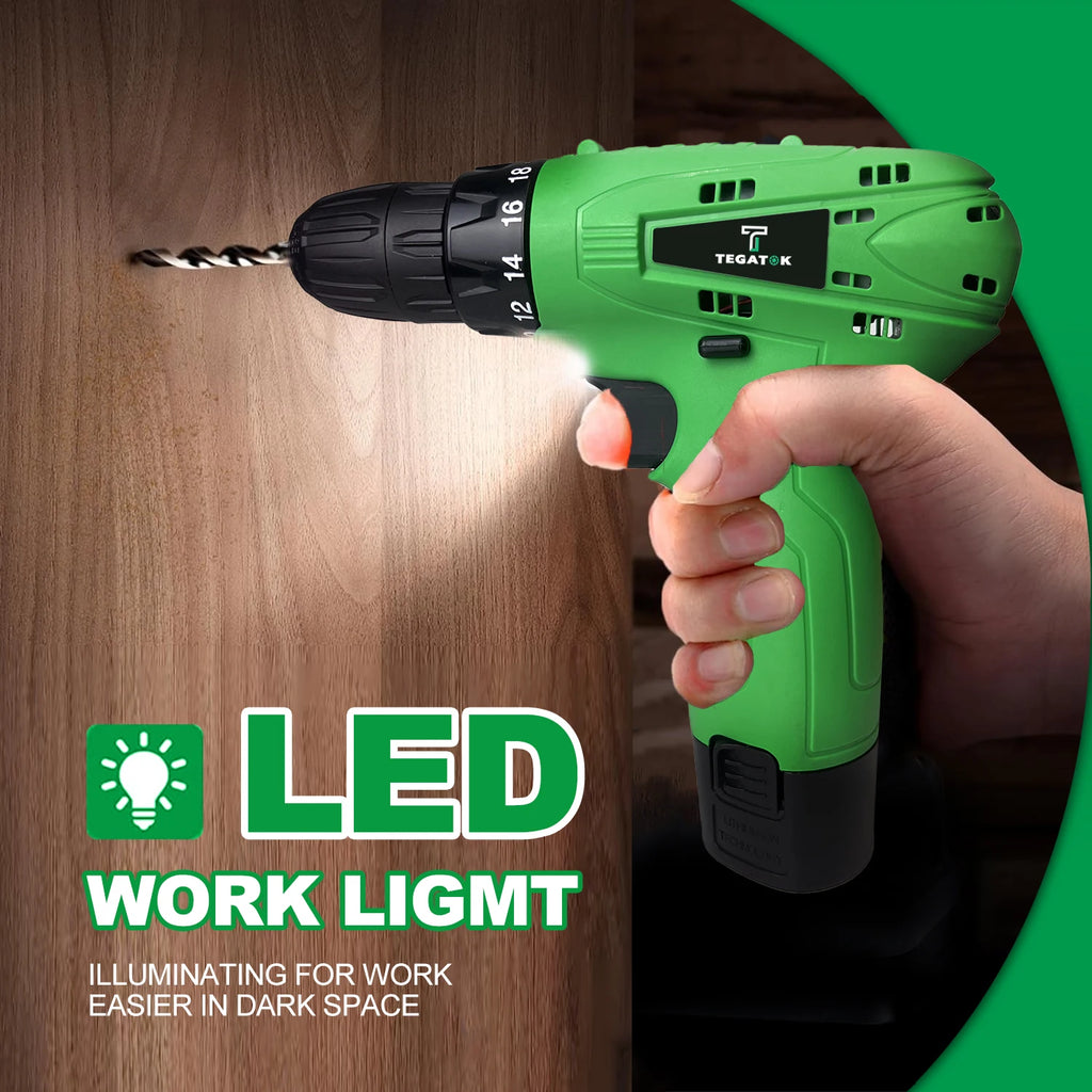 12V Cordless Drill Kit , with Battery and Charger, Variable Speed, 18+1 Torque Drill, 3/8 Inch Keyless Chuck Bit