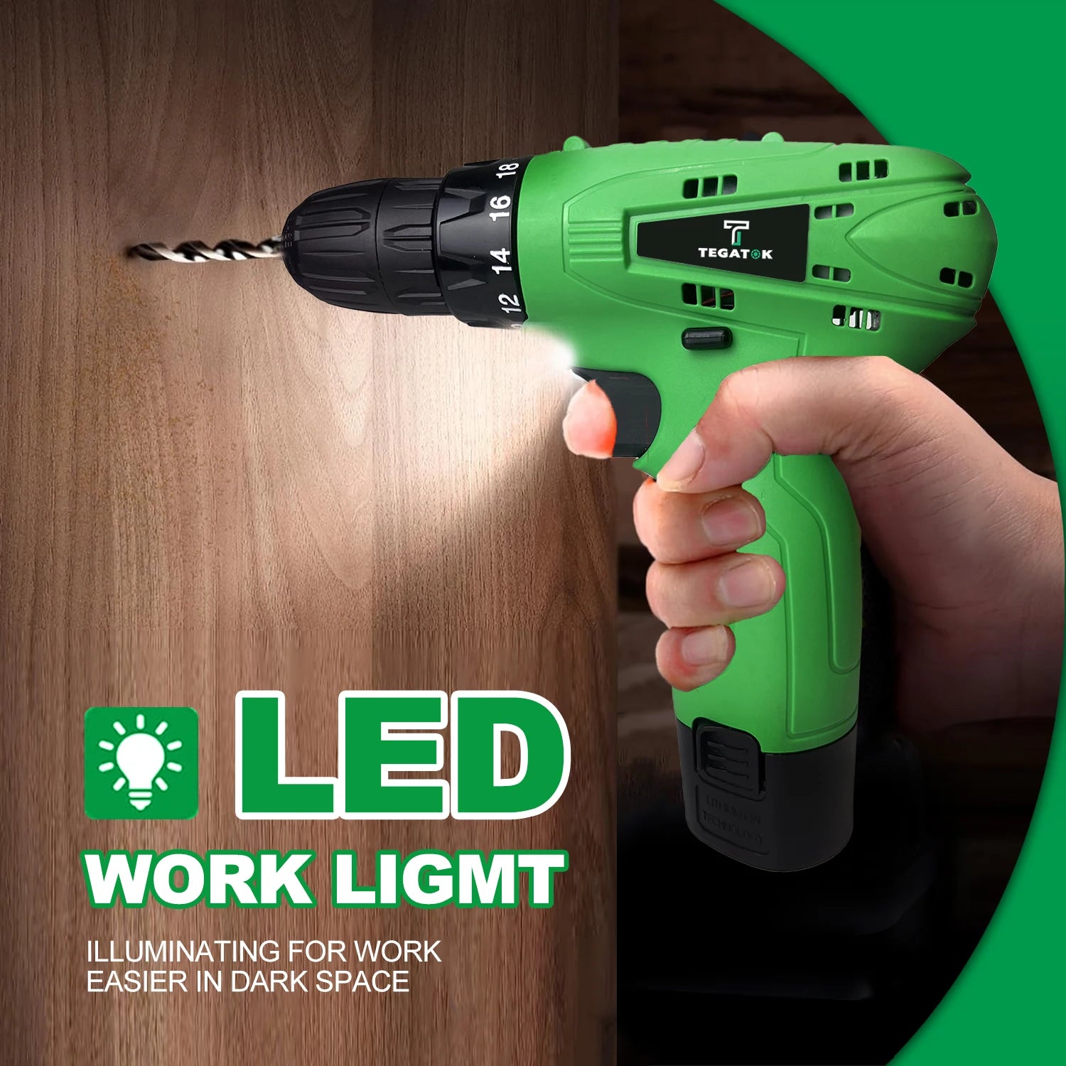 12V Cordless Drill Kit , with Battery and Charger, Variable Speed, 18+1 Torque Drill, 3/8 Inch Keyless Chuck Bit