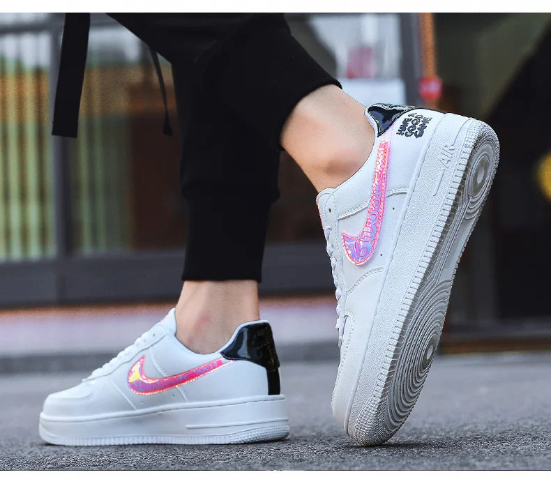 Aj1 Men's Air Force One Men's Shoes Video Game Pixel White Laser Joint Low-Top Sneakers Casual White Shoes