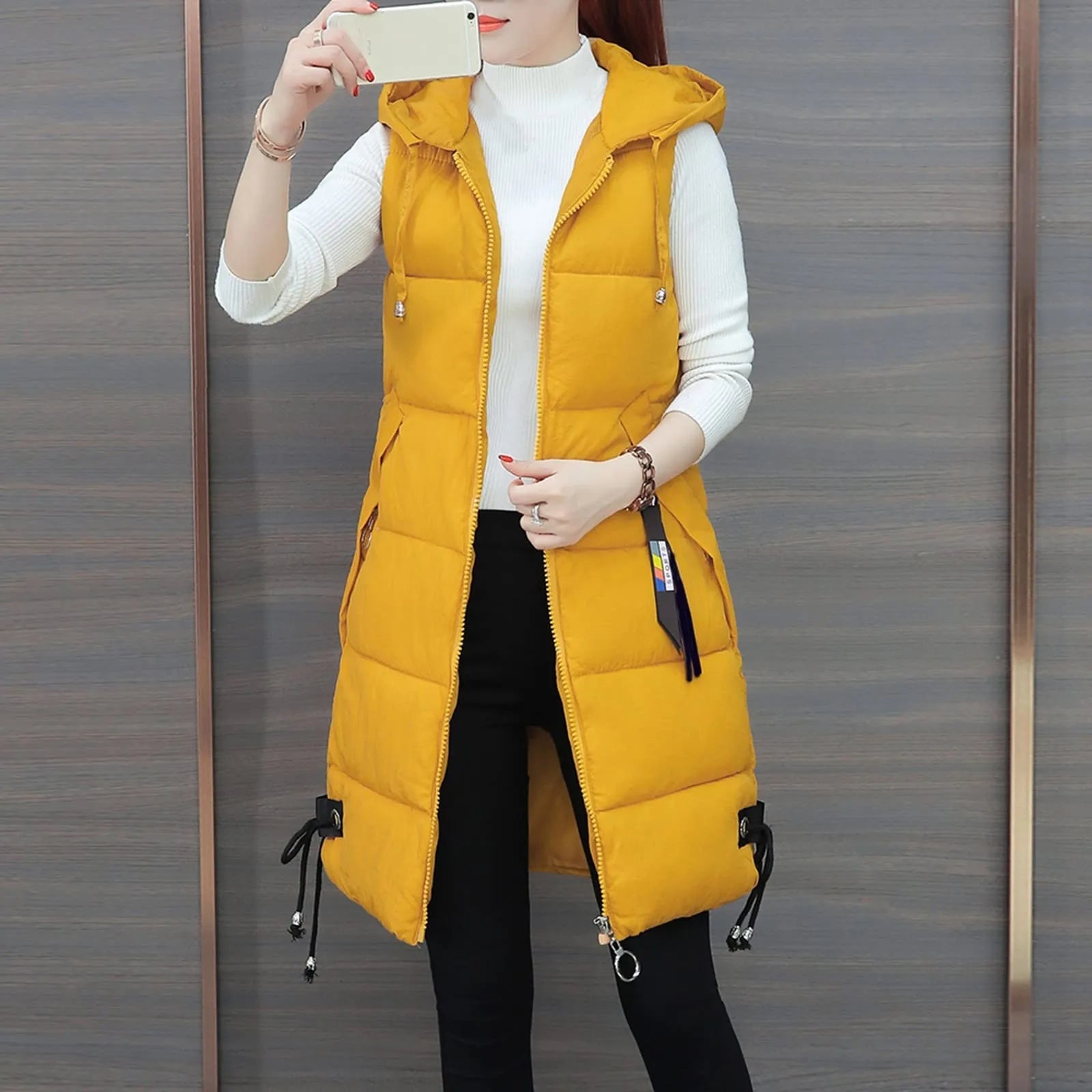Women'S Autumn And Winter Temperament Sleeveless Cardigan Mid-Length Cotton Vest Vest Coat Abrigos Mujer Invierno Chamarras Muje
