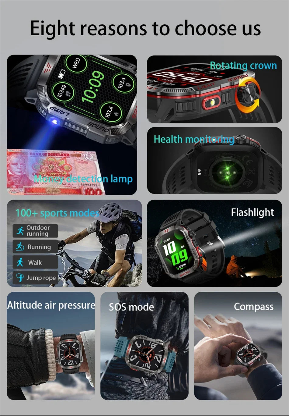 2025 New  Xiaomi  Military GPS Smart Watch Men Flashlight Compass Waterproof Outdoor Sport Tracker Bluetooth Call Smartwatch
