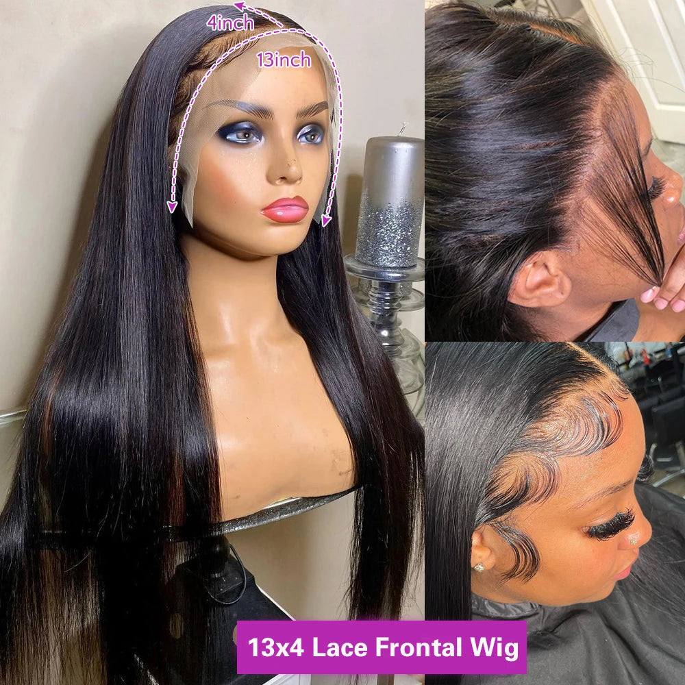 40 46 50 inches 200 Density 13x6 HD Transparent Lace Frontal Wig Bone Straight 13x4 Lace Front Human Hair Wig For Black Women