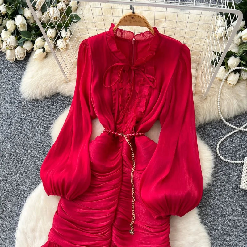 Elegant Lace Splice Mermaid Dress Autumn Clothes Women Lantern Sleeve Bodycon Maxi Long Dresses Evening Party Club Dress Vestido
