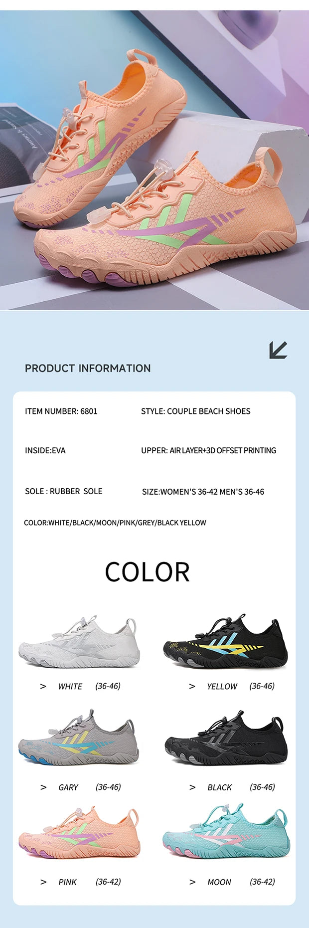 Man Barefoot Water Shoes Woman Aqua Shoes Couple Beach Shoes Gym Outdoor Training Footwear Swimming Anti-slip Quick-dry Sneaker