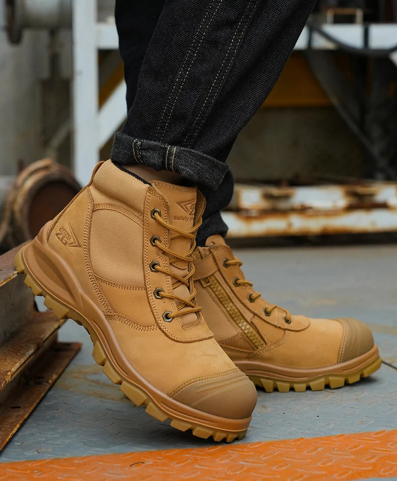 Genuine Leather Men's Boots Safety Shoes Indestructible Work Boots Steel Toe Shoes Puncture-Proof security Protective Shoes Male