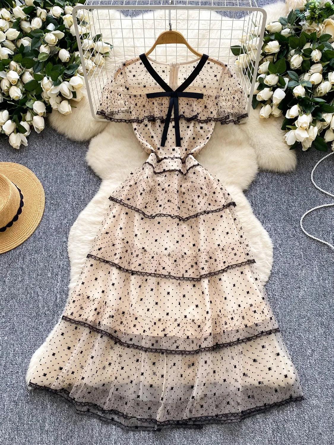 Ele Lace Splice Waist Cinched Me Dr Women's Summer New Sle Celebri Aosphere Super Fairy T Dr Skirt