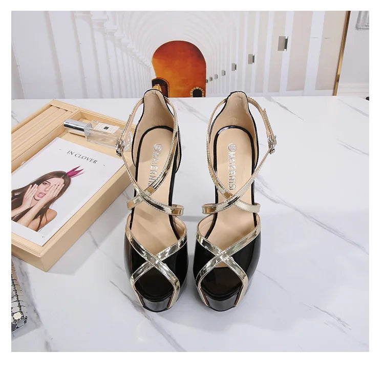 European and American runway style hollow cross strap fish mouth sandals nightclub style