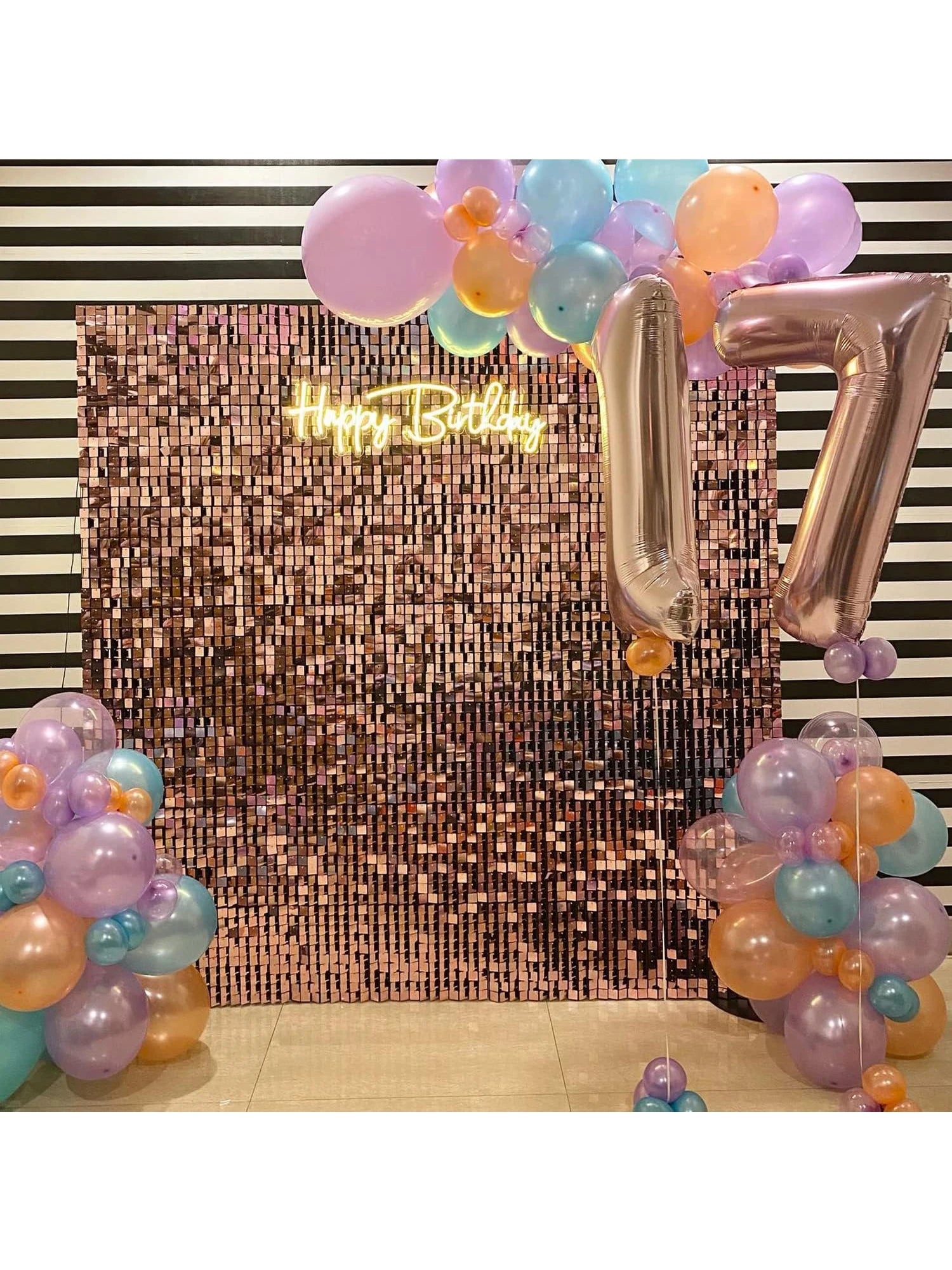 12/24/30pcs Rose Gold Shimmer Wall Panels Backdrops Square Sequins Backdrops Girls Birthday Graduation Wedding Party Decoration