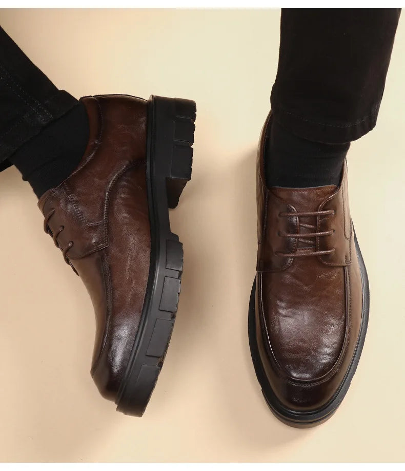 5 8 10 Cm Heel Leather Men's Dress Shoes Fashion Casual New Designer Cowhide Lace-up Platform Wedding Shoes for Man
